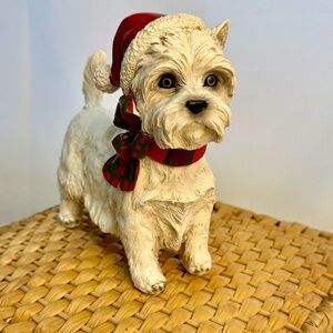 Christmas Santa Westie Dog With Bow- Resin Pre-Owned, no chips